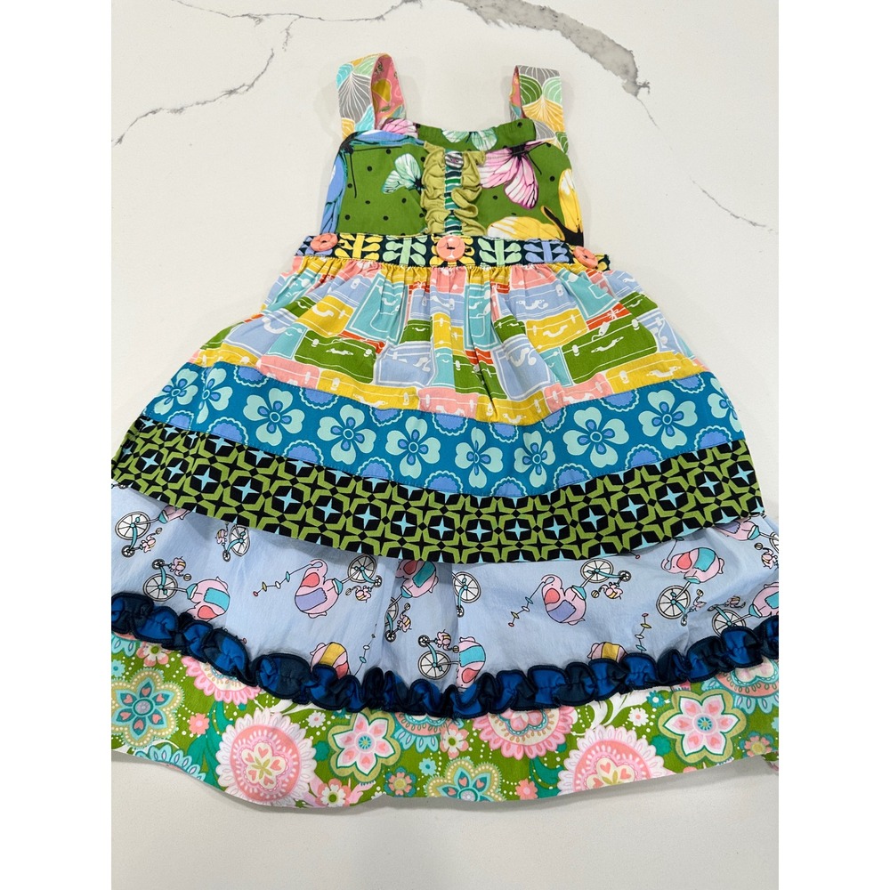 Matilda Jane Girls Patchwork Knot Dress Butterfly Floral Ruffle Tiered Size 4